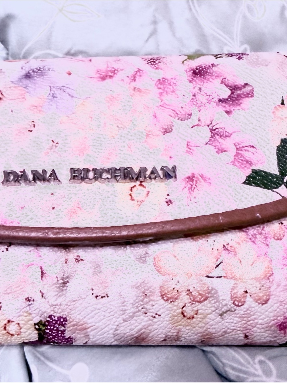 Dana Buchman Pink Floral Clutch with Brown Trim
